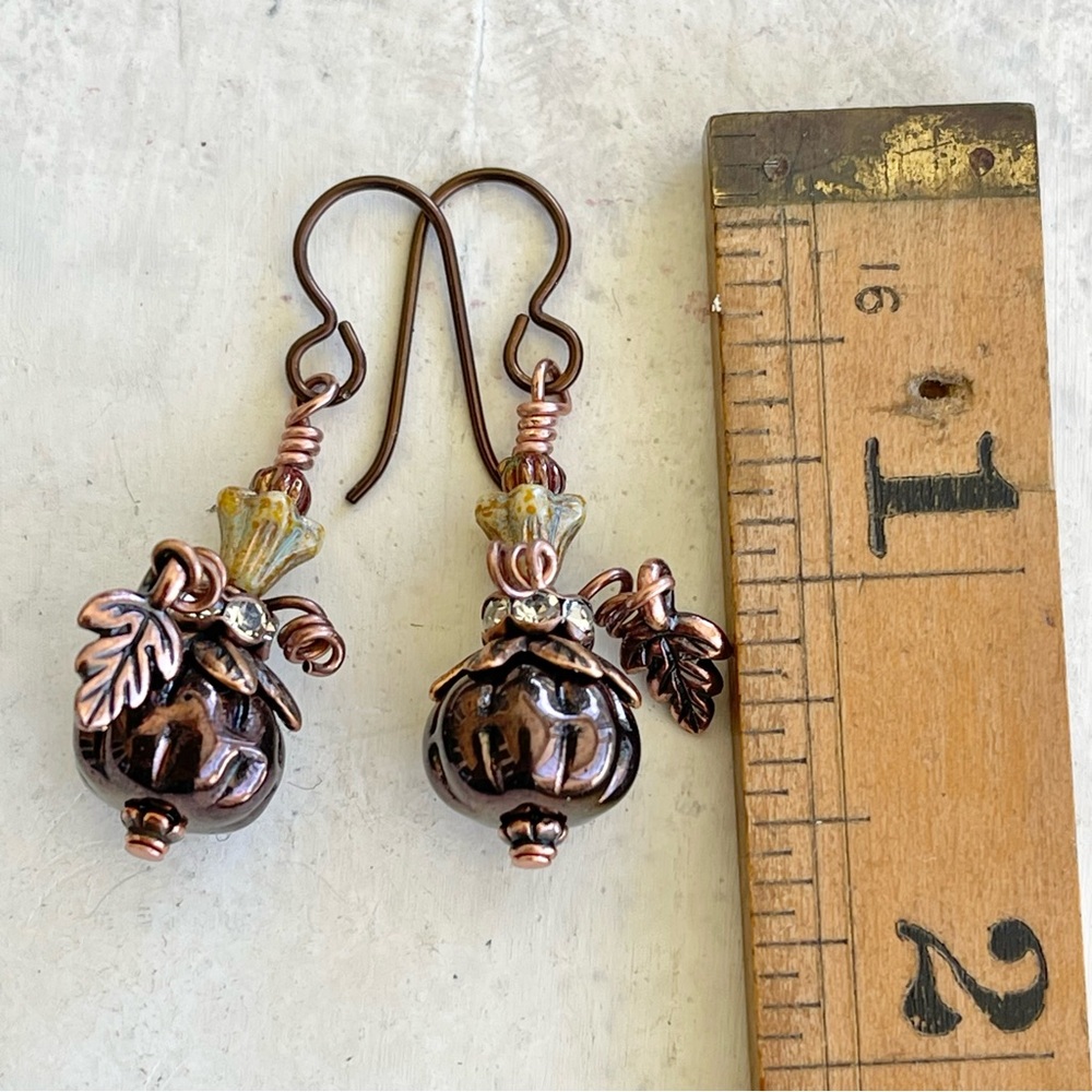 Hand Crafted “Midnight Pumpkin” Dangle Earrings - Picture 11 of 12